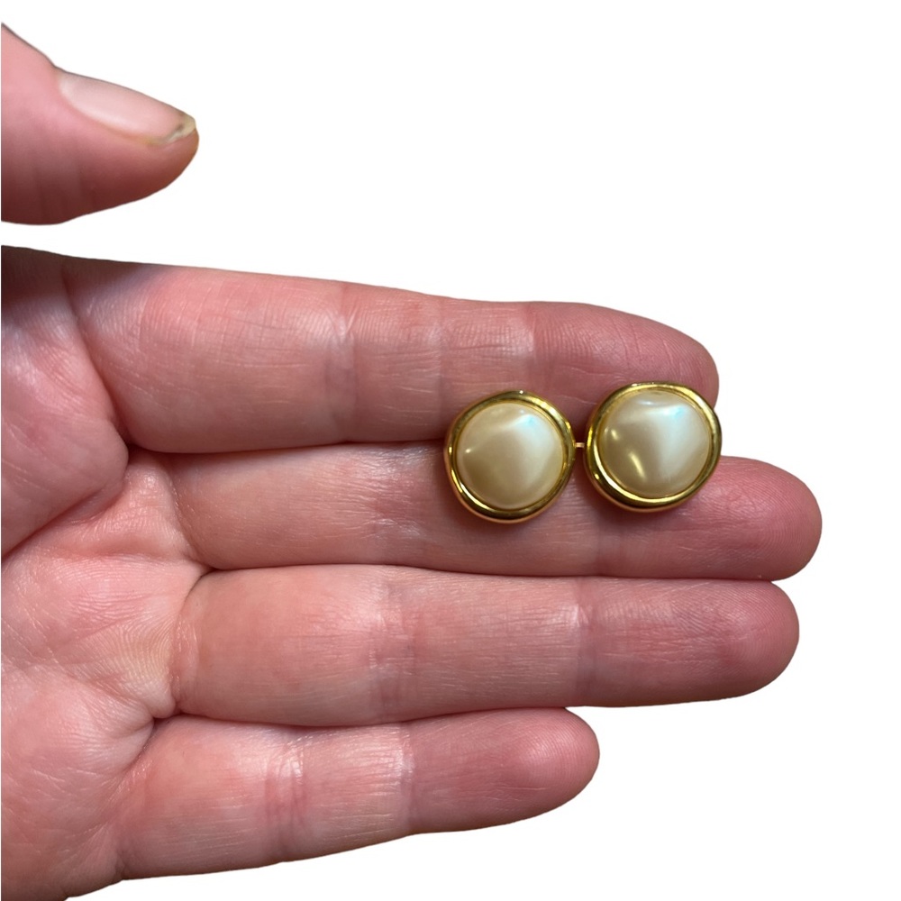 Monet Gold Tone and Pearl Earrings